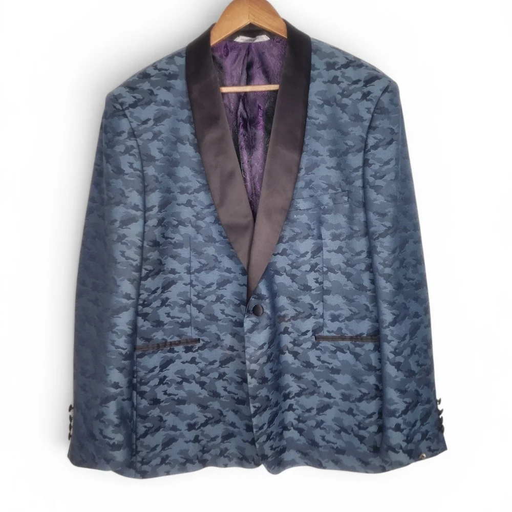 Eleganza Platinum Tuxedo Style Dinner Jacket in Blue Camo Size 46S